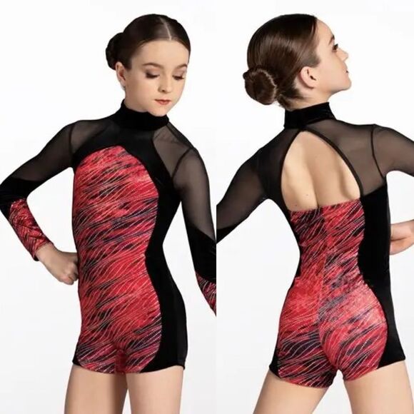 WEISSMAN Dance Costume Red velvet unitard Electric Daisy Violin 12689 Child LC - Picture 1 of 9